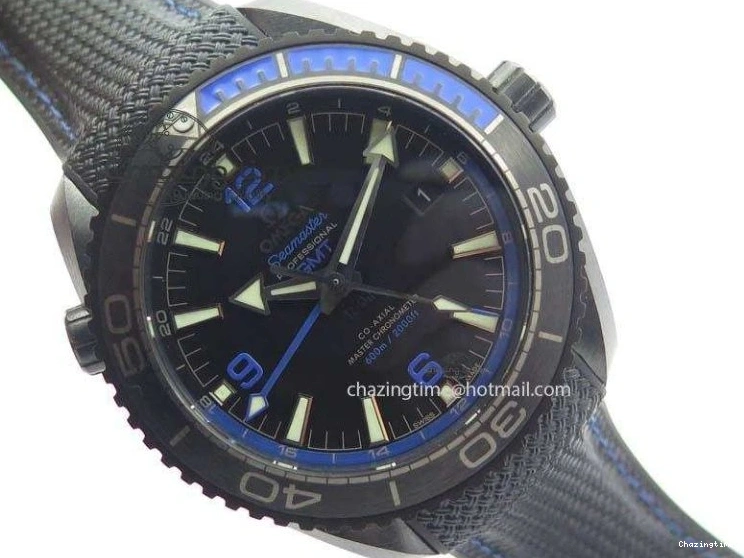 0428 Unique Planet Ocean 45mm Real Ceramic Blue BP-Maker Best Edition Black Dial On Nylon Rubber Strap A 8184